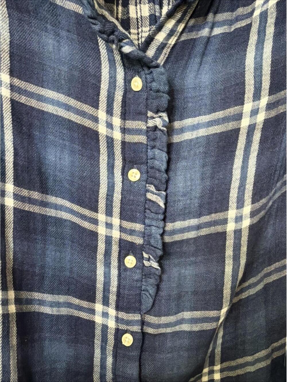 Trovata Birds of Paradise Blue Plaid Button Down Shirt Sz XS Ruffle Trim New - Picture 4 of 9
